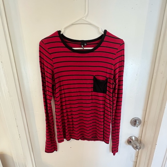Ultra Flirt Black And Red Striped Long Sleeve Shirt - Picture 2 of 6